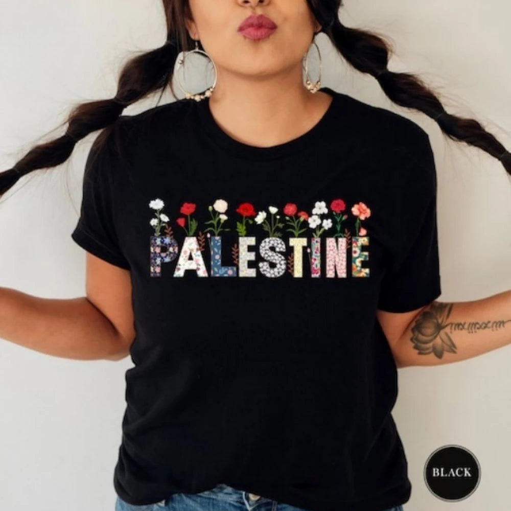 Palestine Shirt Flower Palestine Shirt Summer Streetwear Printed T-shirt Top O-neck Short-sleeve Tees High Quality Cotton Tops