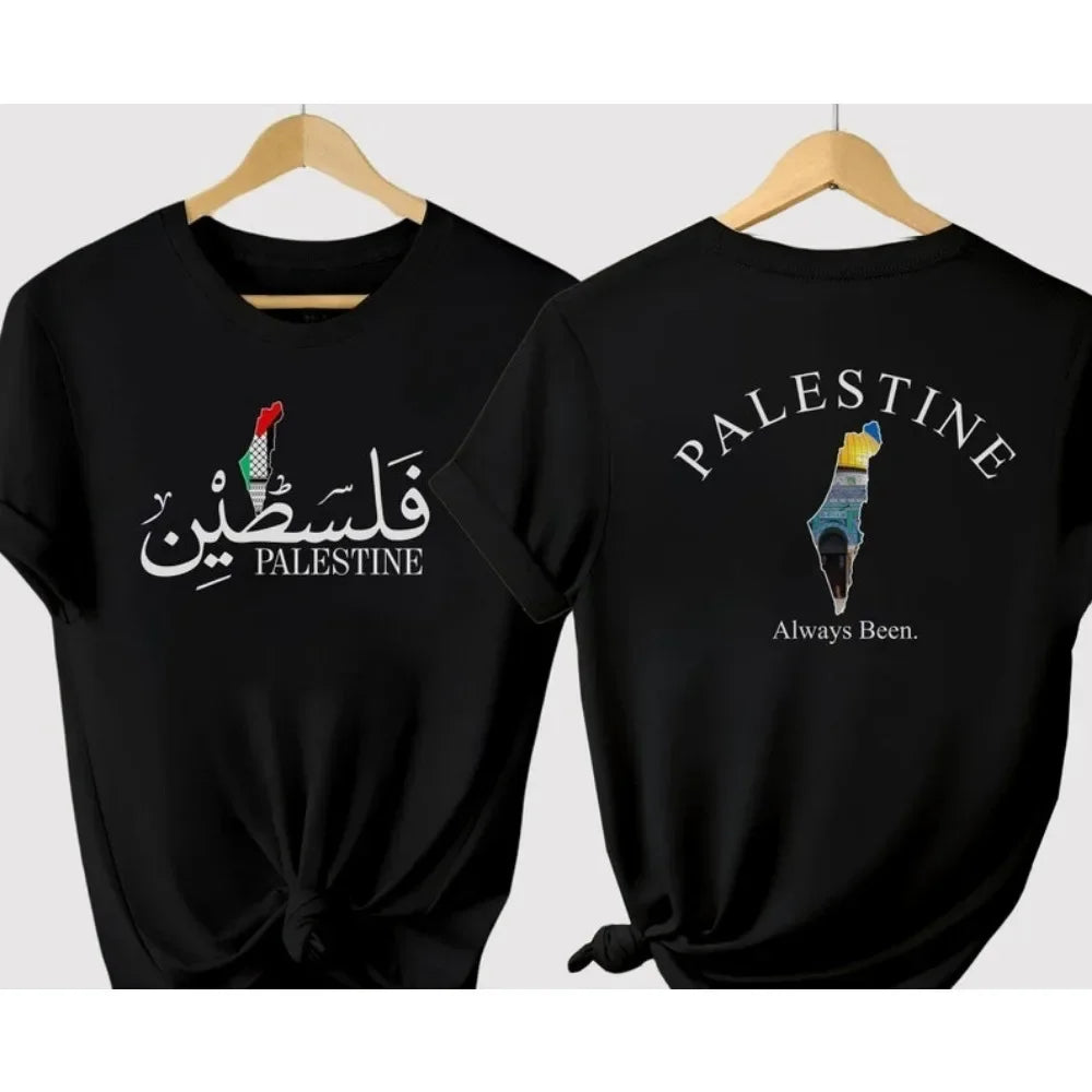 2025 Palestine Arabic Name Men Women T-Shirt Al Aqsa Mosque Map Print Crewneck Cotton Tee Unisex Streetwear Casual Tops Clothes