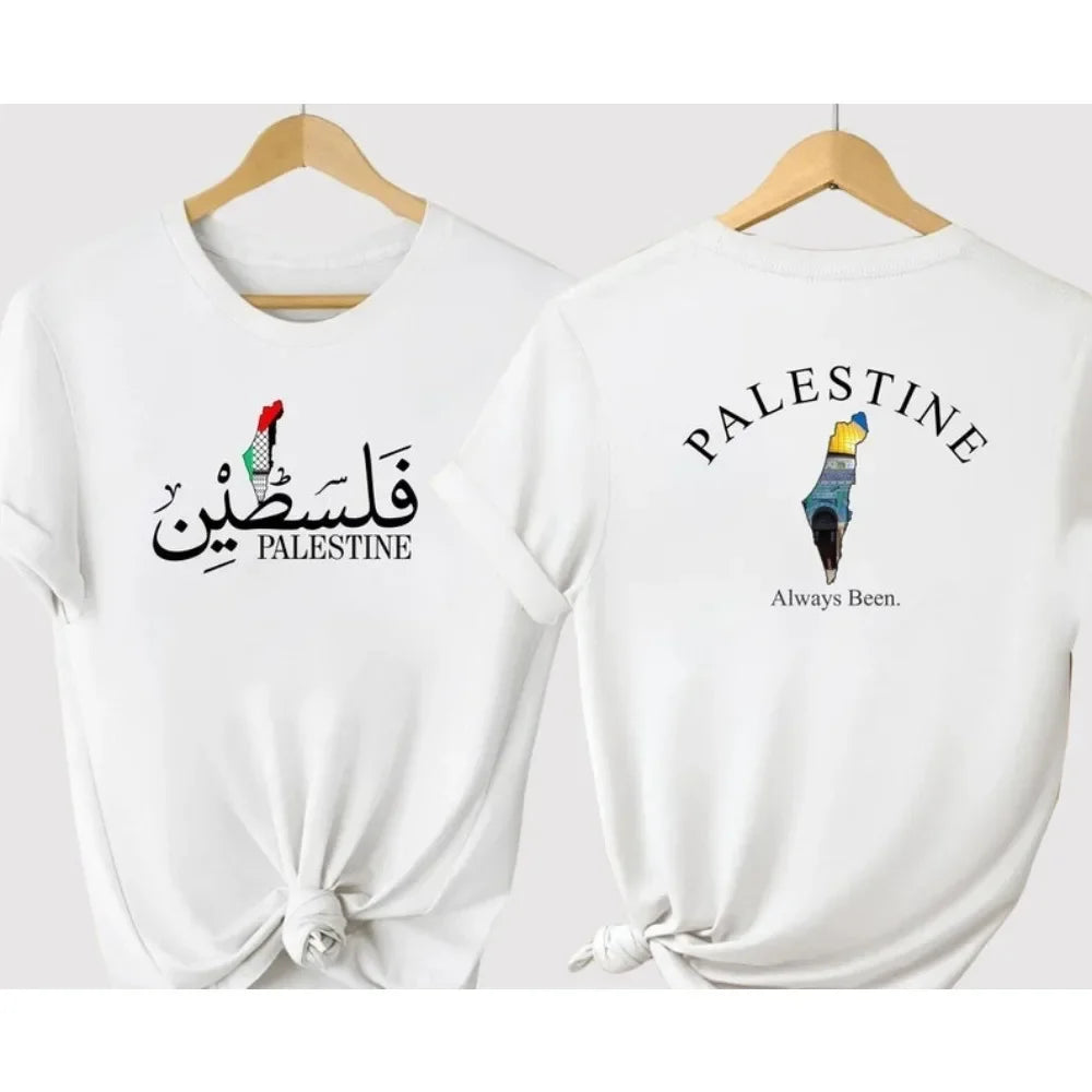 2025 Palestine Arabic Name Men Women T-Shirt Al Aqsa Mosque Map Print Crewneck Cotton Tee Unisex Streetwear Casual Tops Clothes