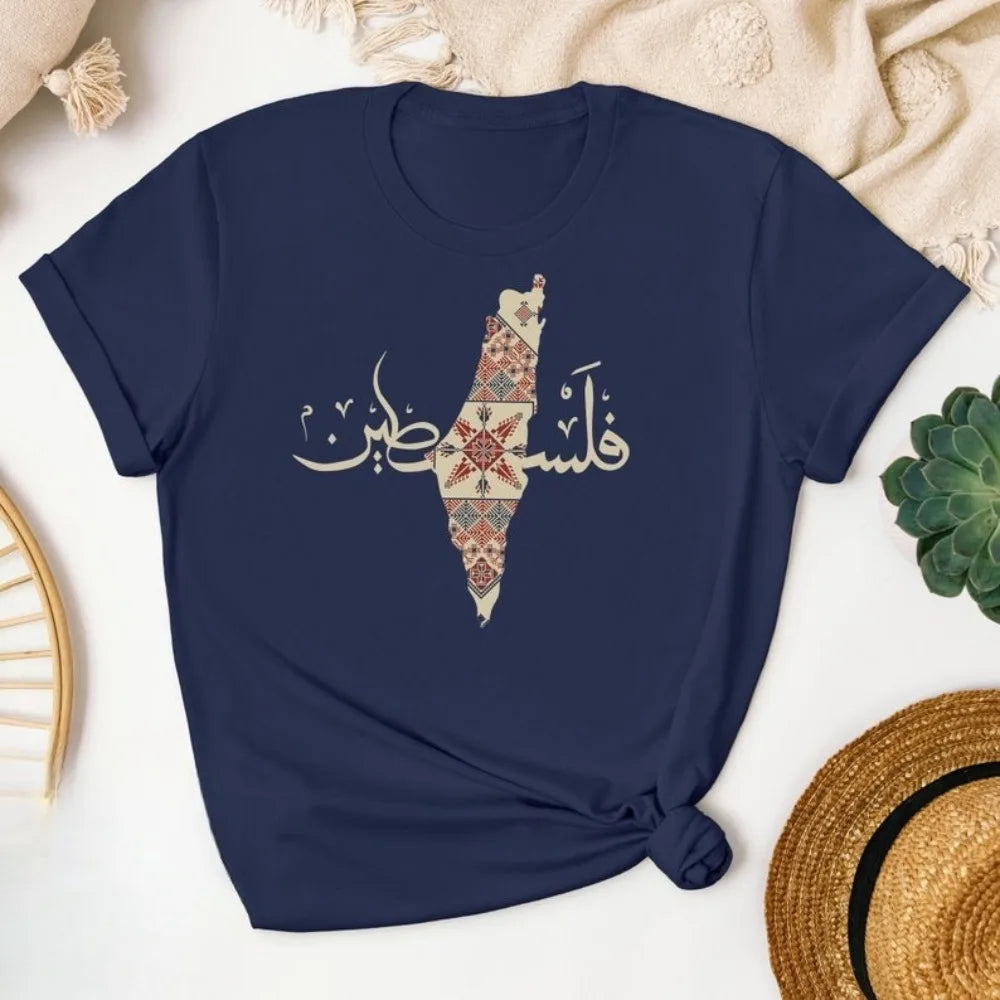 Palestine Traditional Shirt Palestine Women Gift Tshirt Creative Pattern Print Design Round Neck Short Sleeve Woman Summer Tee