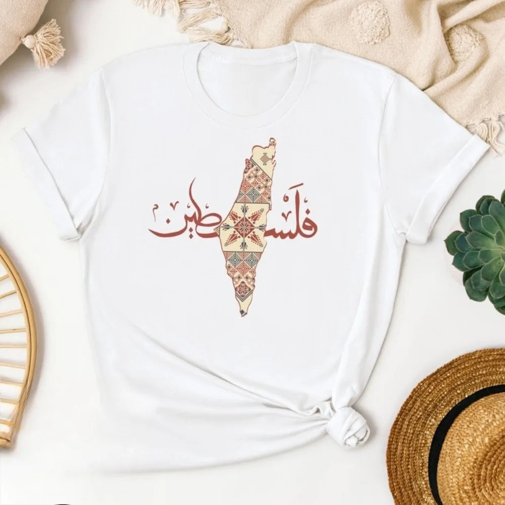 Palestine Traditional Shirt Palestine Women Gift Tshirt Creative Pattern Print Design Round Neck Short Sleeve Woman Summer Tee