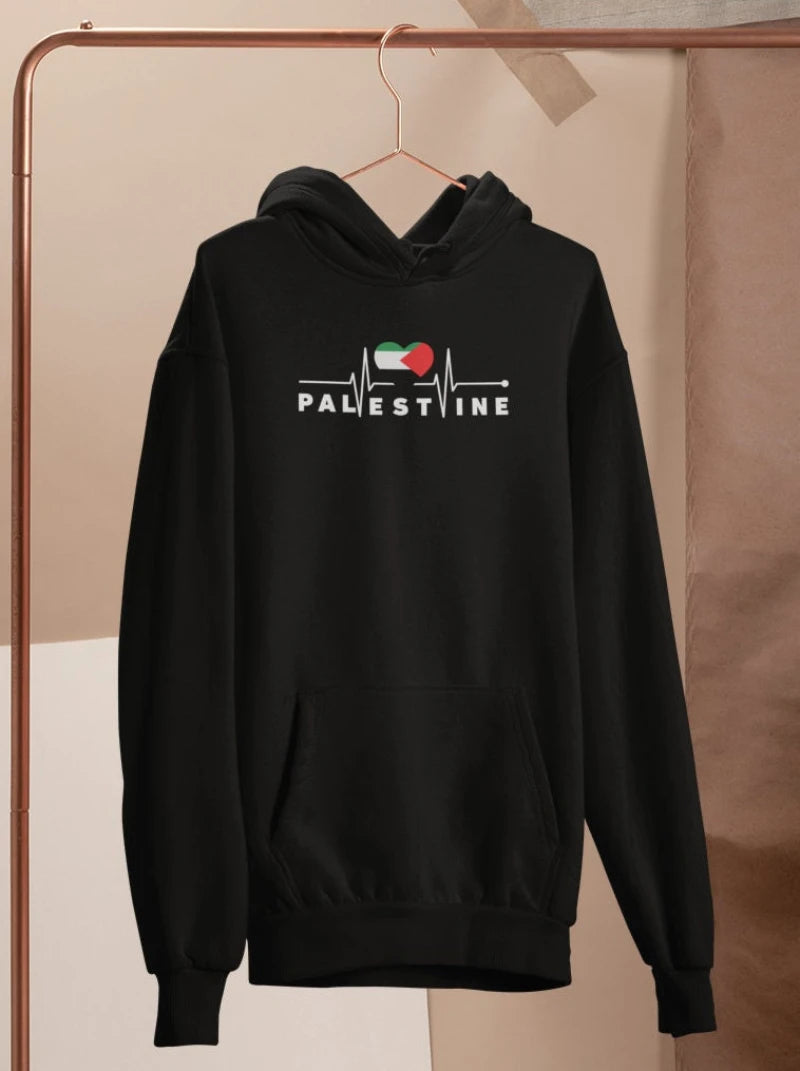 Palestine Heartbeat Pulse Arabic Hoodie Jerusalem Save Gaza Palestine Lives Matter Islamic Eid Arabic Calligraphy Sweatshirt