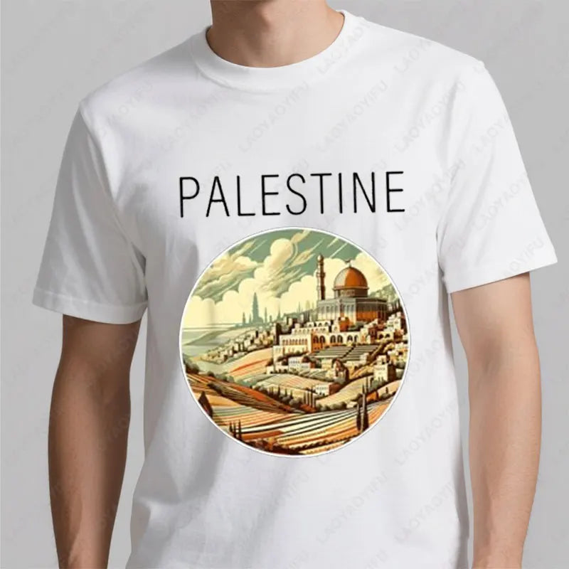 Fashion Harajuku Palestine Scenery Art Deco T-Shirt Summer Cotton Short-sleeve Tees for Man Woman Vintage Casual Graphic Tshirts