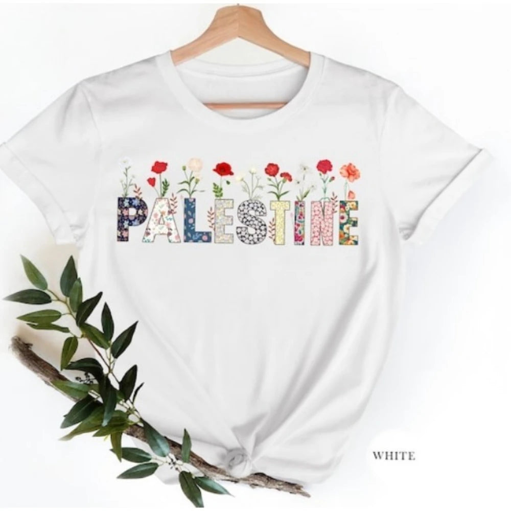 Palestine Shirt Flower Palestine Shirt Summer Streetwear Printed T-shirt Top O-neck Short-sleeve Tees High Quality Cotton Tops