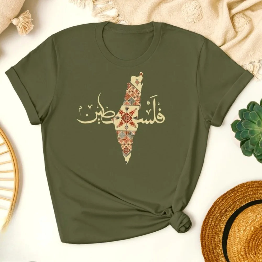 Palestine Traditional Shirt Palestine Women Gift Tshirt Creative Pattern Print Design Round Neck Short Sleeve Woman Summer Tee