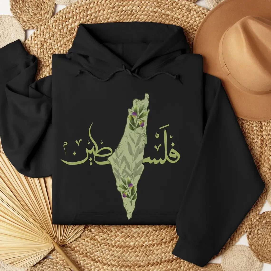 Palestinian Olive Map Arabic Calligraphy Palestine Pullover Hoodie 100% Cotton Comfortable Casual Mens Sweatshirts Streetwear