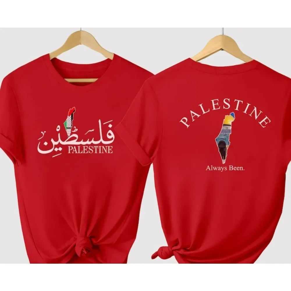 2025 Palestine Arabic Name Men Women T-Shirt Al Aqsa Mosque Map Print Crewneck Cotton Tee Unisex Streetwear Casual Tops Clothes