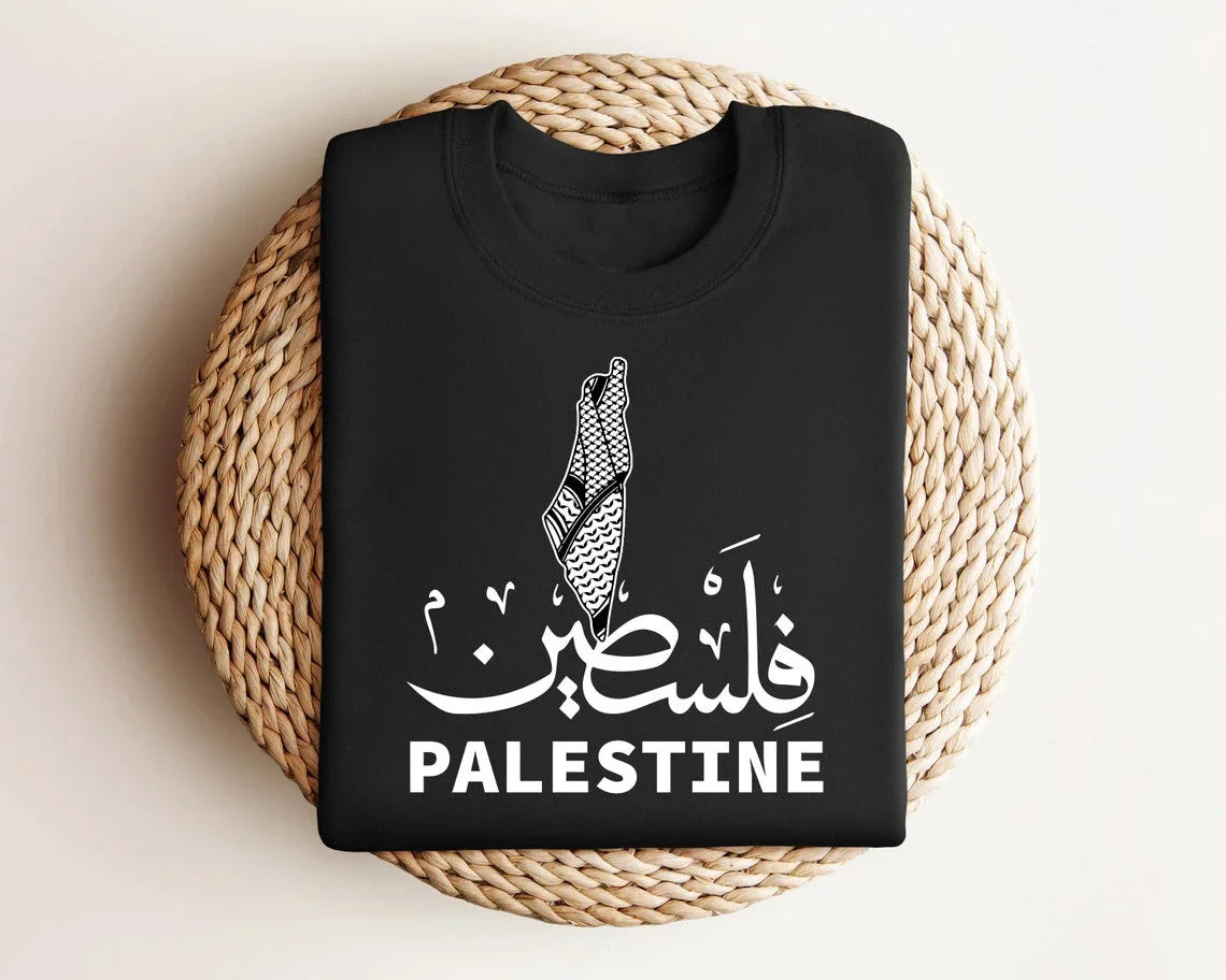 Palestinian Flag Map Arabic Font Palestine Mens Pullover Hoodie New 100% Cotton Casual Unisex Sweatshirts Fashion Streetwear