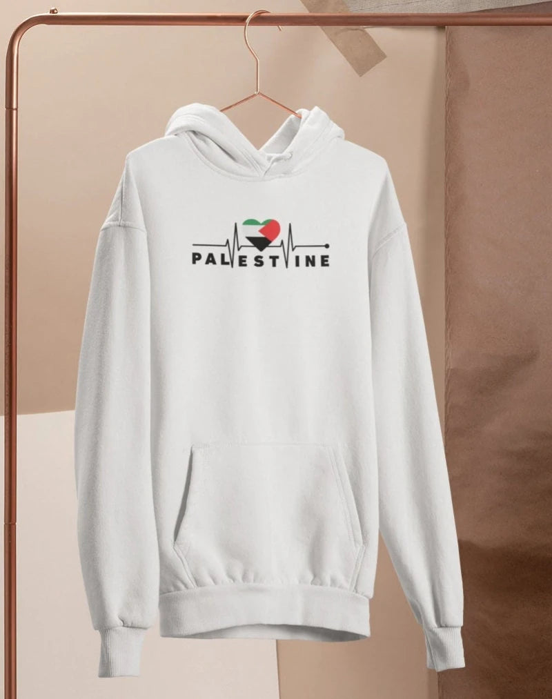 Palestine Heartbeat Pulse Arabic Hoodie Jerusalem Save Gaza Palestine Lives Matter Islamic Eid Arabic Calligraphy Sweatshirt